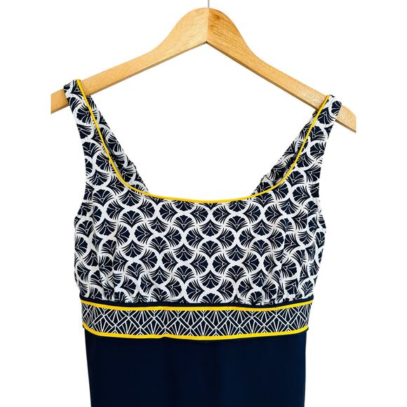 Lands End Tankini Top Square Neck Underwire Removable Pads Navy Blue Yellow 10 - Picture 2 of 7